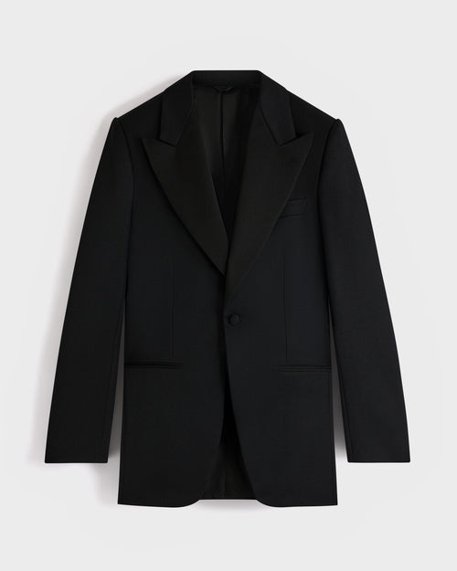 SINGLE-BREASTED TUXEDO IN GRAIN DE POUDRE - BLACK - Husbands Paris - 1