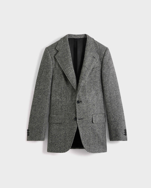 SINGLE-BREASTED JACKET IN WOOL TWEED - LARGE BLACK AND WHITE HERRINGBONE - Husbands Paris - 1