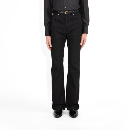 FLARED HIGH-WAISTED JEANS IN COTTON DENIM - BLACK - Husbands Paris - 1