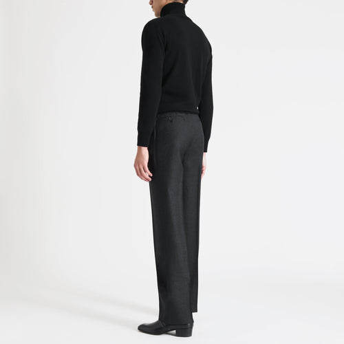 STRAIGHT HIGH-WAISTED TROUSERS IN WOOL TWILL - ANTHRACITE - Husbands Paris - 3