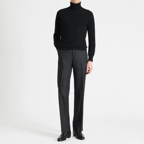 STRAIGHT HIGH-WAISTED TROUSERS IN WOOL TWILL - ANTHRACITE - Husbands Paris - 5