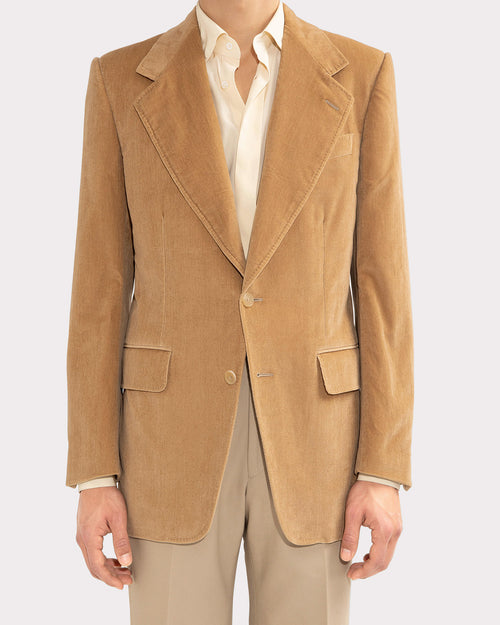SINGLE-BREASTED JACKET IN COTTON VELVET - BEIGE - Husbands Paris - 1