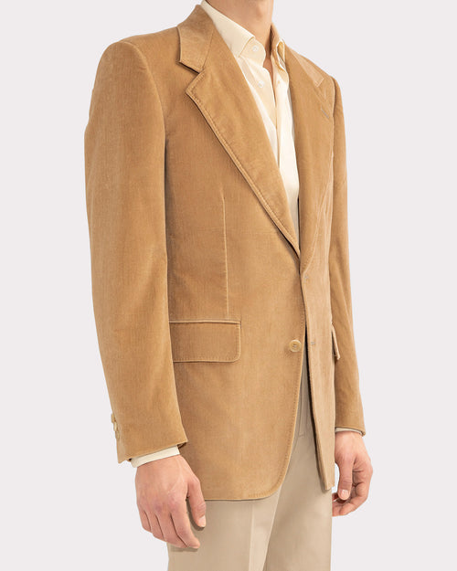 SINGLE-BREASTED JACKET IN COTTON VELVET - BEIGE - Husbands Paris - 3
