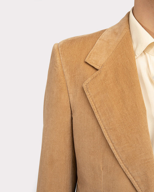 SINGLE-BREASTED JACKET IN COTTON VELVET - BEIGE - Husbands Paris - 2