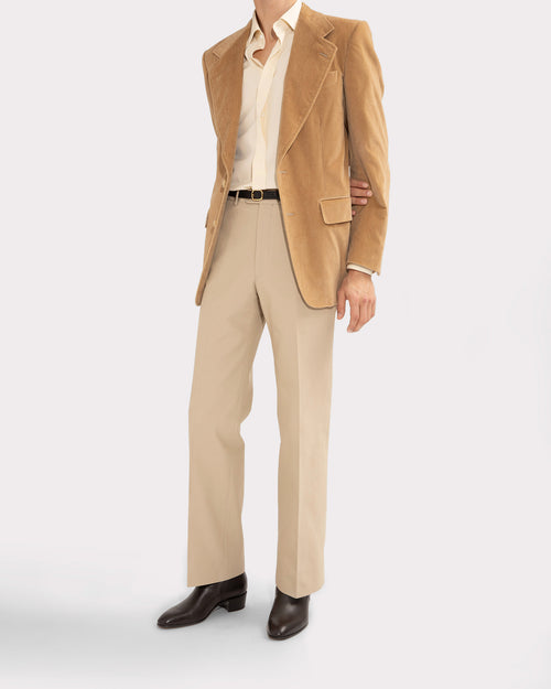 SINGLE-BREASTED JACKET IN COTTON VELVET - BEIGE - Husbands Paris - 4