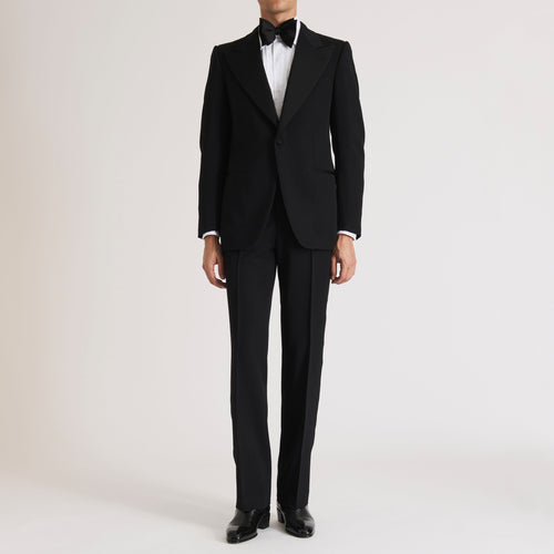 SINGLE-BREASTED TUXEDO IN GRAIN DE POUDRE - BLACK - Husbands Paris - 1