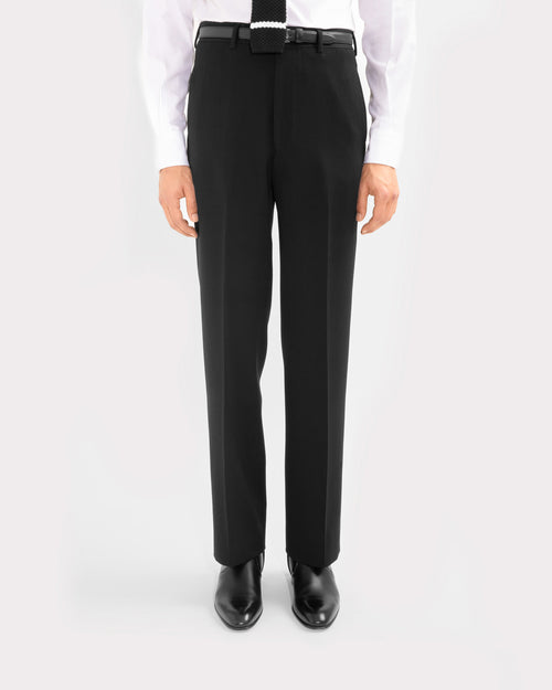 STRAIGHT HIGH-WAISTED TROUSERS IN WOOL DOESKIN - BLACK - Husbands Paris - 1