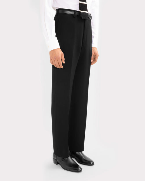 STRAIGHT HIGH-WAISTED TROUSERS IN WOOL DOESKIN - BLACK - Husbands Paris - 3