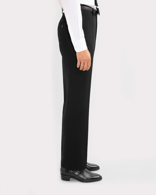 STRAIGHT HIGH-WAISTED TROUSERS IN WOOL DOESKIN - BLACK - Husbands Paris - 5