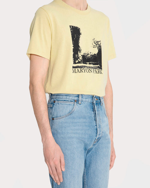 GRAPHIC T-SHIRT IN COTTON JERSEY - ACID YELLOW AND OFF-BLACK - Husbands Paris - 3