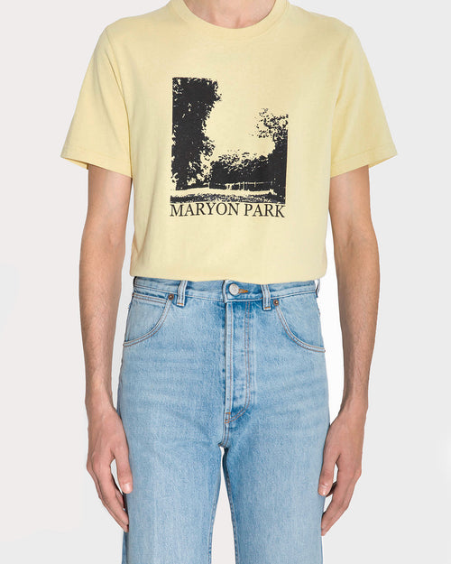 GRAPHIC T-SHIRT IN COTTON JERSEY - ACID YELLOW AND OFF-BLACK - Husbands Paris - 1