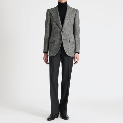 SINGLE-BREASTED JACKET IN WOOL TWEED - LARGE BLACK AND WHITE HERRINGBONE - Husbands Paris - 2