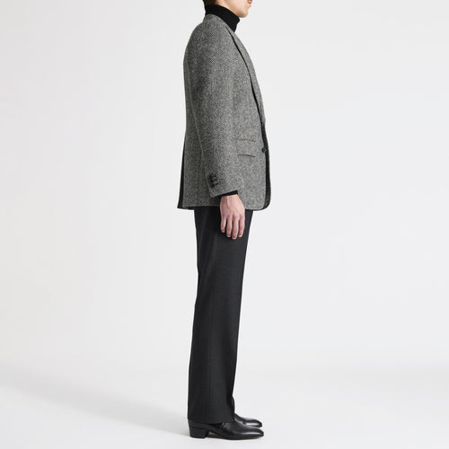 SINGLE-BREASTED JACKET IN WOOL TWEED - LARGE BLACK AND WHITE HERRINGBONE - Husbands Paris - 4