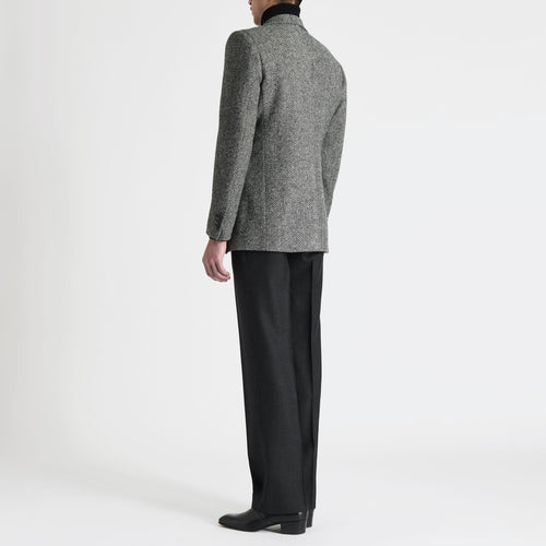 SINGLE-BREASTED JACKET IN WOOL TWEED - LARGE BLACK AND WHITE HERRINGBONE - Husbands Paris - 5