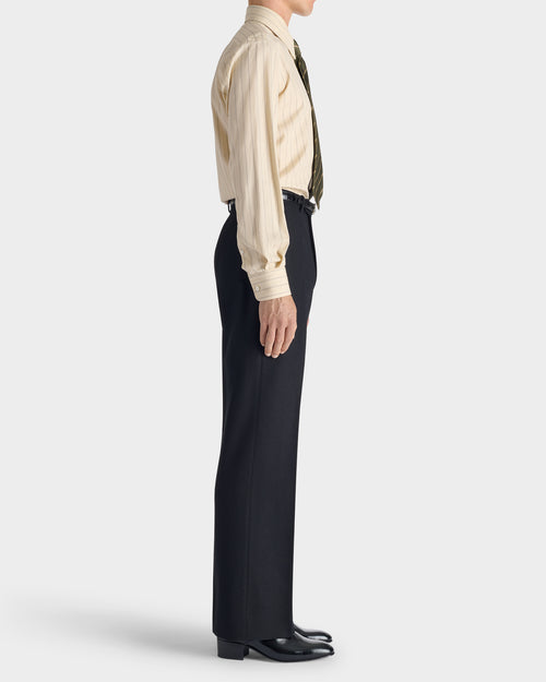CHEMISE COL LARGE EN POPLINE DE COTON ET LYOCELL - CRÈME À RAYURES - Husbands Paris - 3