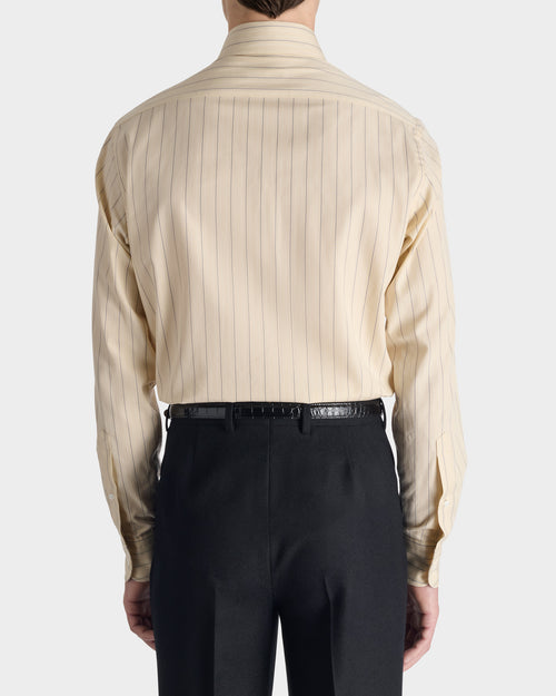 CHEMISE COL LARGE EN POPLINE DE COTON ET LYOCELL - CRÈME À RAYURES - Husbands Paris - 5