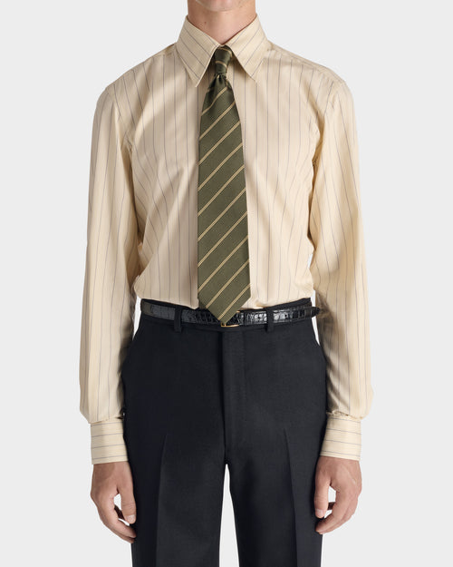 CHEMISE COL LARGE EN POPLINE DE COTON ET LYOCELL - CRÈME À RAYURES - Husbands Paris - 1