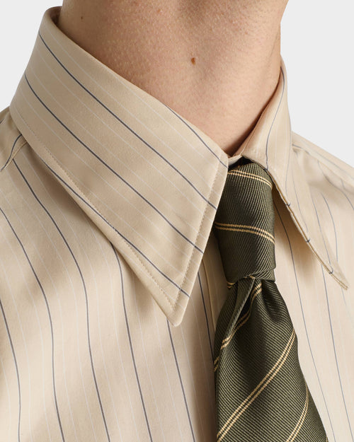 CHEMISE COL LARGE EN POPLINE DE COTON ET LYOCELL - CRÈME À RAYURES - Husbands Paris - 1