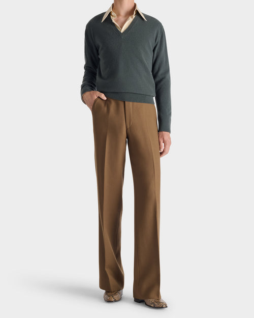 PANTALON LARGE EN SERGÉ DE LAINE PEIGNÉE - BRONZE FONCÉ - Husbands - 1