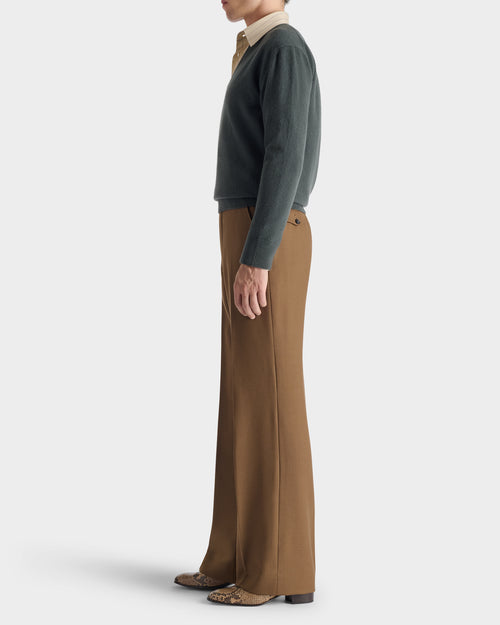 PANTALON LARGE EN SERGÉ DE LAINE PEIGNÉE - BRONZE FONCÉ - Husbands - 3