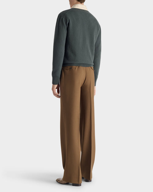PANTALON LARGE EN SERGÉ DE LAINE PEIGNÉE - BRONZE FONCÉ - Husbands - 5