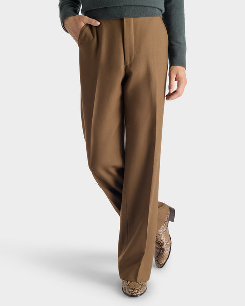 PANTALON LARGE EN SERGÉ DE LAINE PEIGNÉE - BRONZE FONCÉ - Husbands - 4