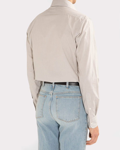 WIDE COLLAR SHIRT IN COTTON POPLIN - GREY & WHITE STRIPES - Husbands Paris - 5
