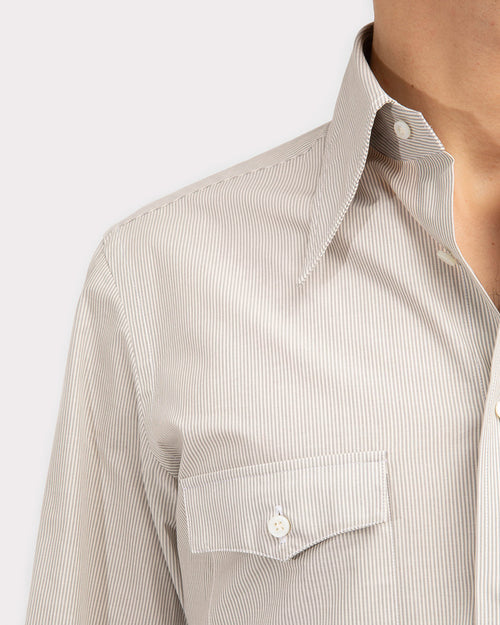 WIDE COLLAR SHIRT IN COTTON POPLIN - GREY & WHITE STRIPES - Husbands Paris - 2