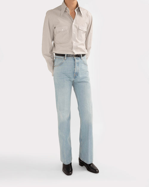 WIDE COLLAR SHIRT IN COTTON POPLIN - GREY & WHITE STRIPES - Husbands Paris - 4
