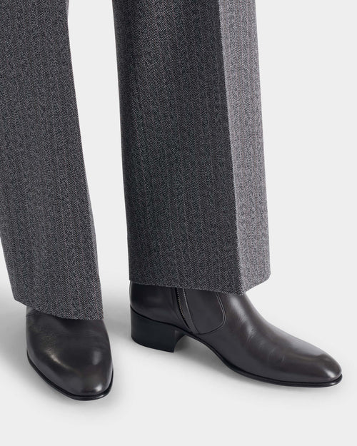 BOTTINES ZIPPÉES EN CUIR DE VEAU BRILLANT - GRISE FONCÉE - Husbands Paris - 3