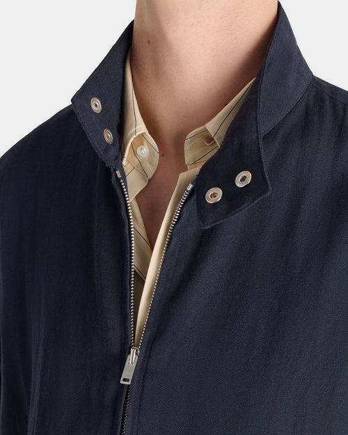 ZIPPED JACKET IN WOOL & LINEN TWILL - NAVY - Husbands Paris - 9