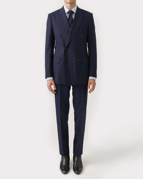 DOUBLE-BREASTED SUIT IN WOOL FRESCO - NAVY - Husbands Paris - 1