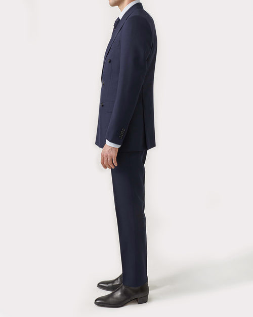 DOUBLE-BREASTED SUIT IN WOOL FRESCO - NAVY - Husbands Paris - 3