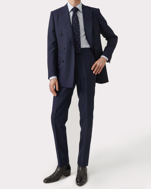 DOUBLE-BREASTED SUIT IN WOOL FRESCO - NAVY - Husbands Paris - 4