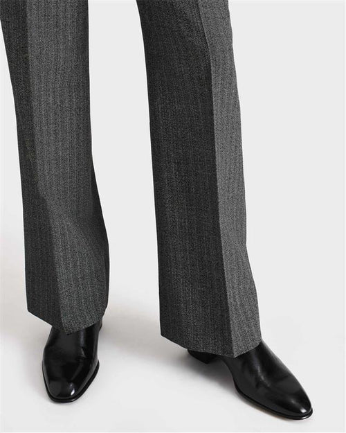 PANTALON ÉVASÉ EN SERGÉ DE LAINE ET MOHAIR 2-PLY - CHEVRONS NOIR ET GRIS - Husbands Paris - 1
