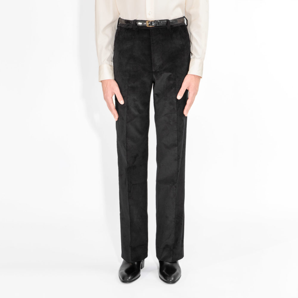 FLARED HIGH-WAISTED TROUSERS IN CORDUROY - BLACK-1