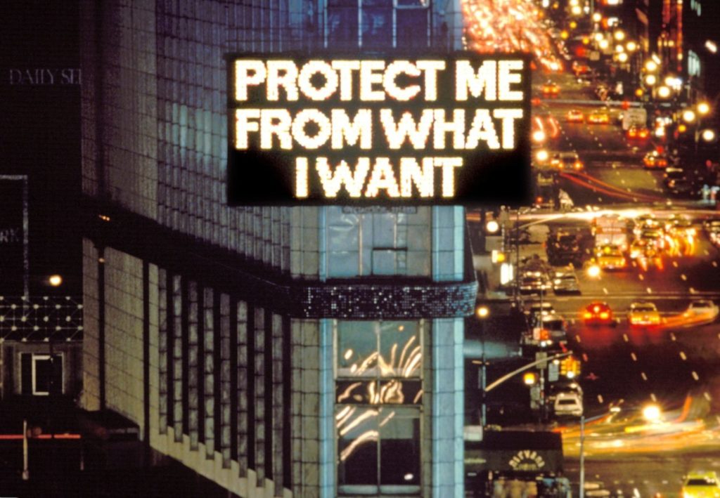 HOLZER, Jenny, Protect me from what I want, 1983 LED light installation, 6,1 x 12,2 m, Times Square, New York
