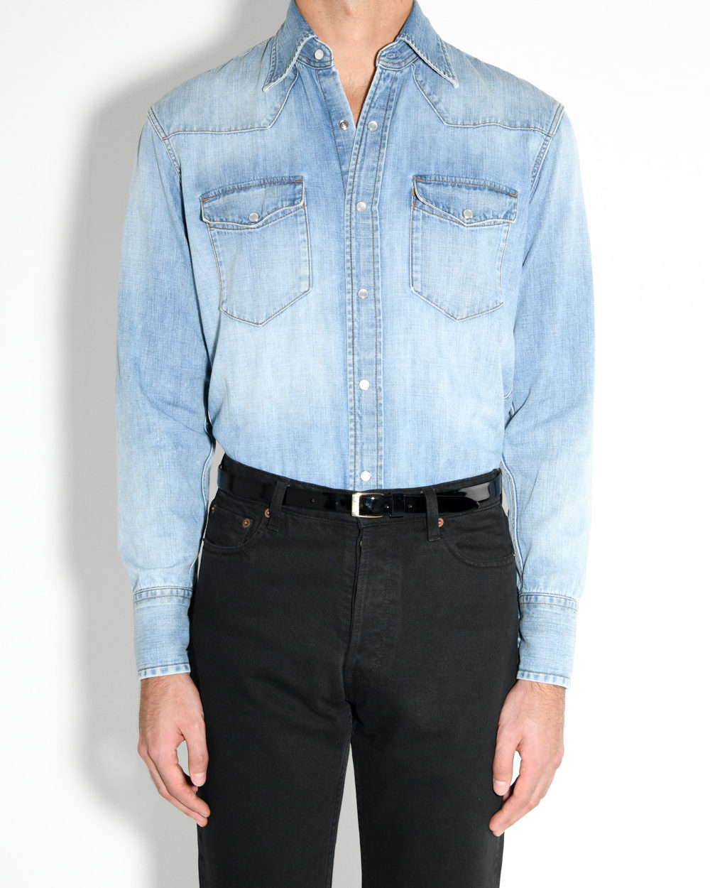 selvedged denim shirt blue front
