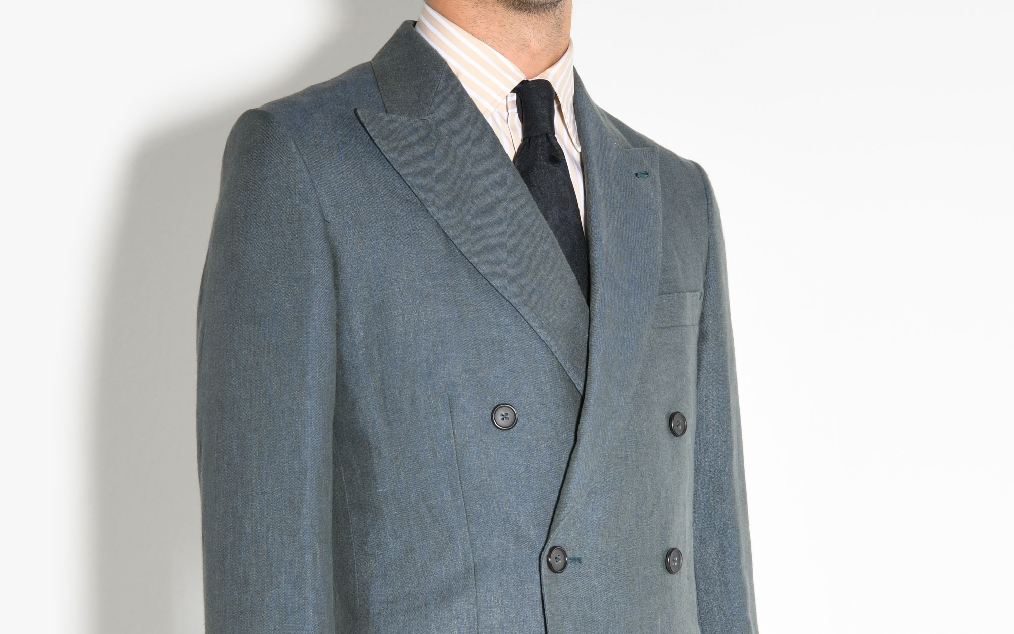 Blue double breasted linen jacket - Made in Italy