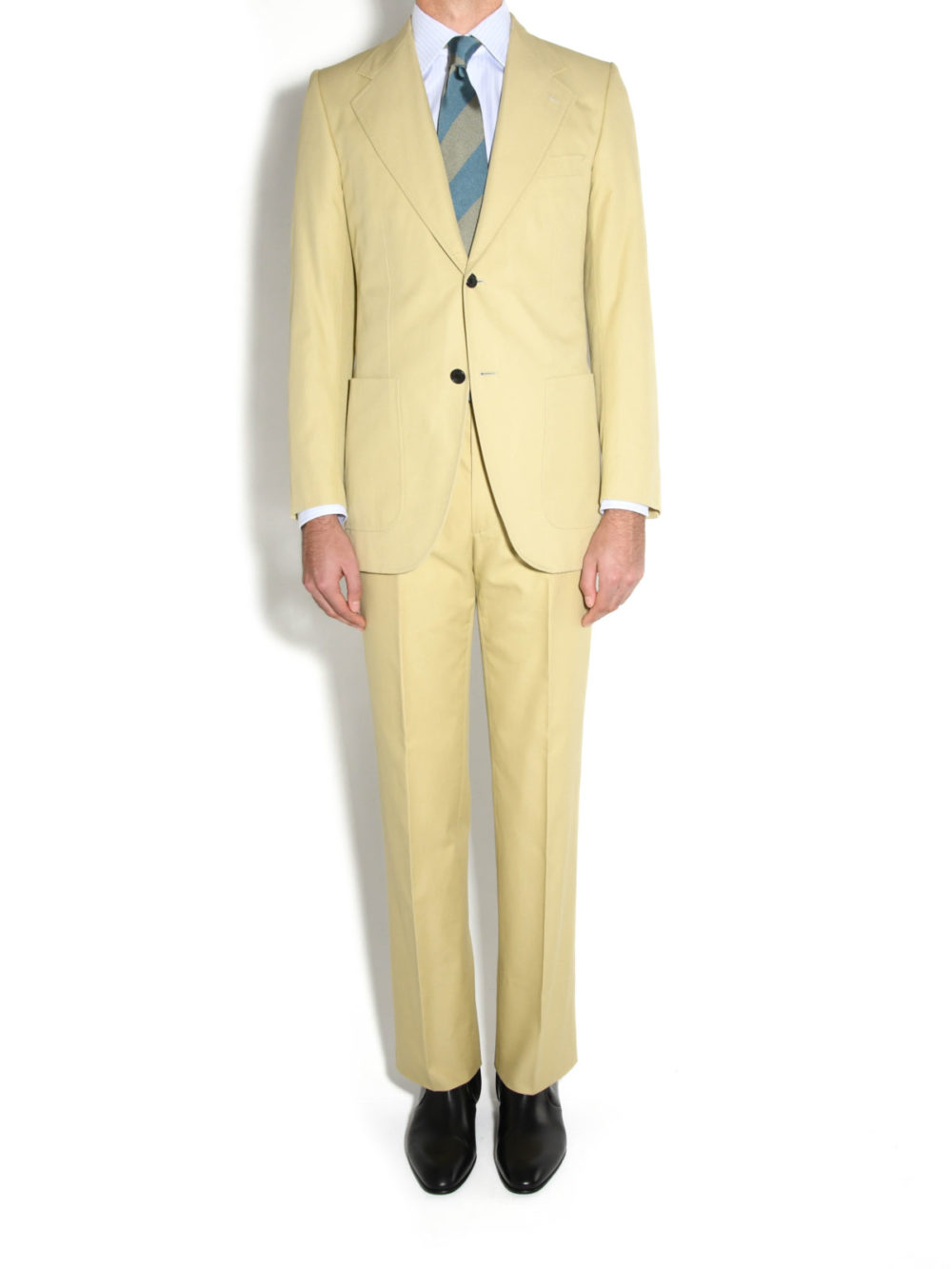 SINGLE-BREASTED SUIT IN GABARDINE - HONEY BEIGE