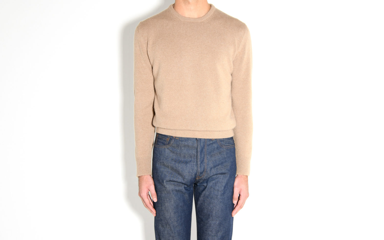 crew neck sweater cashmere camel front