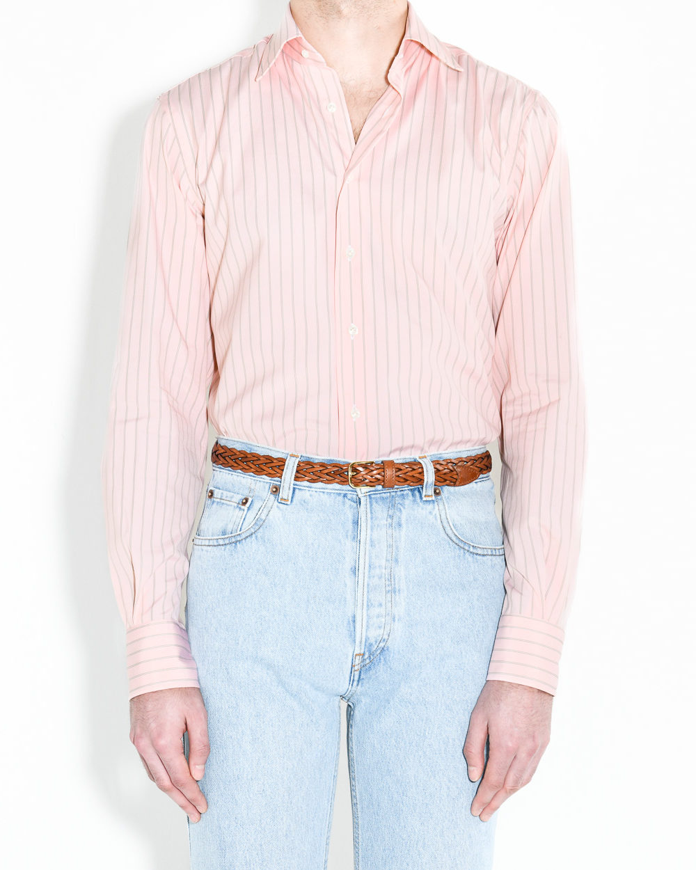 CEINTURE FINE EN CUIR TRESSÉ - MARRON COGNAC