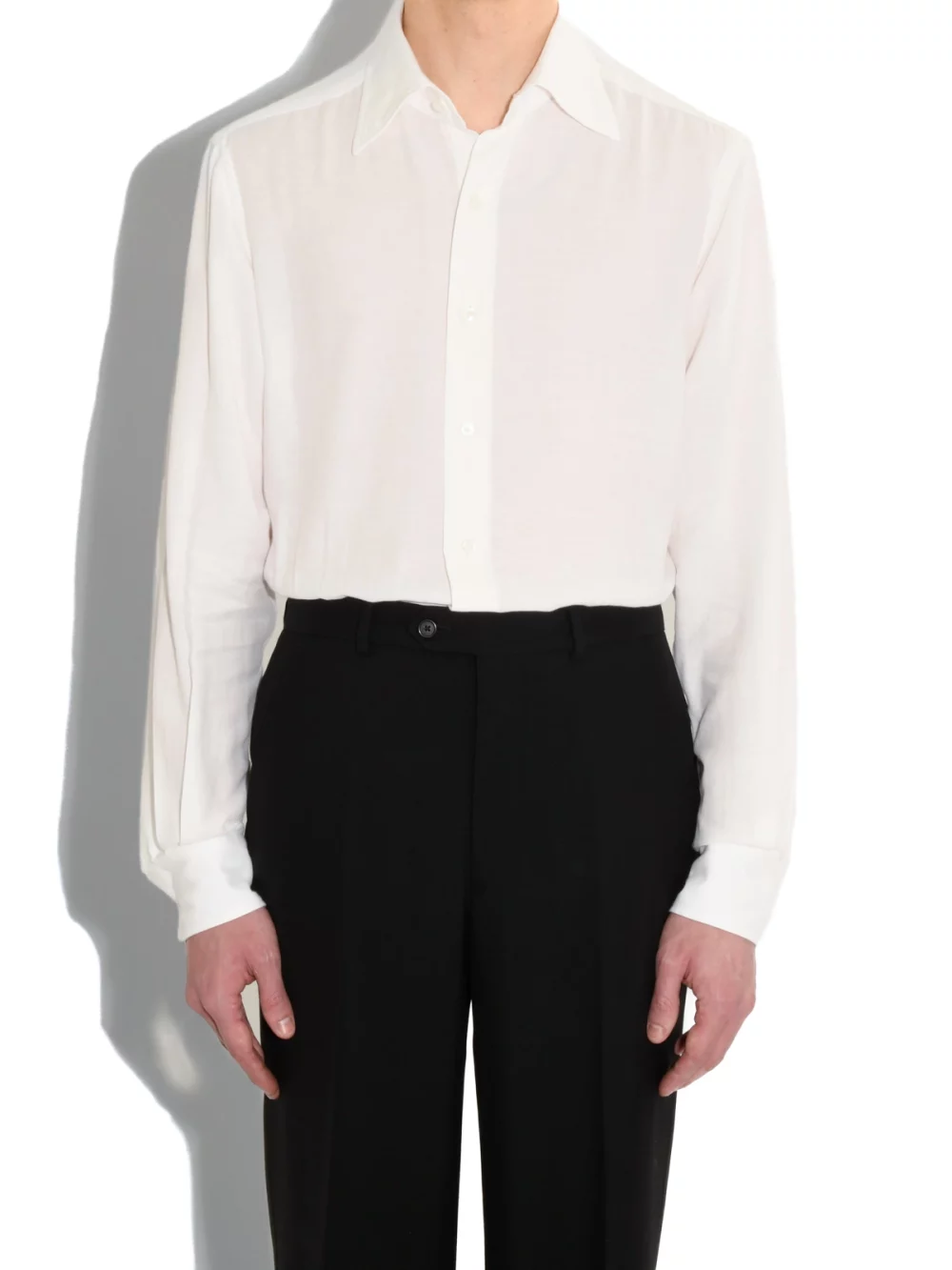 WIDE COLLAR SHIRT IN CASHMERE AND COTTON - OFF WHITE