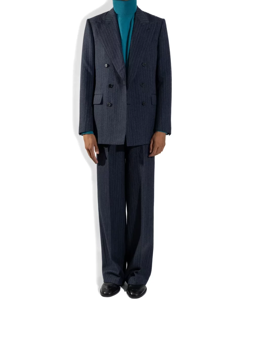 DOUBLE-BREASTED SUIT IN TWEED - INK BLUE WITH STRIPES