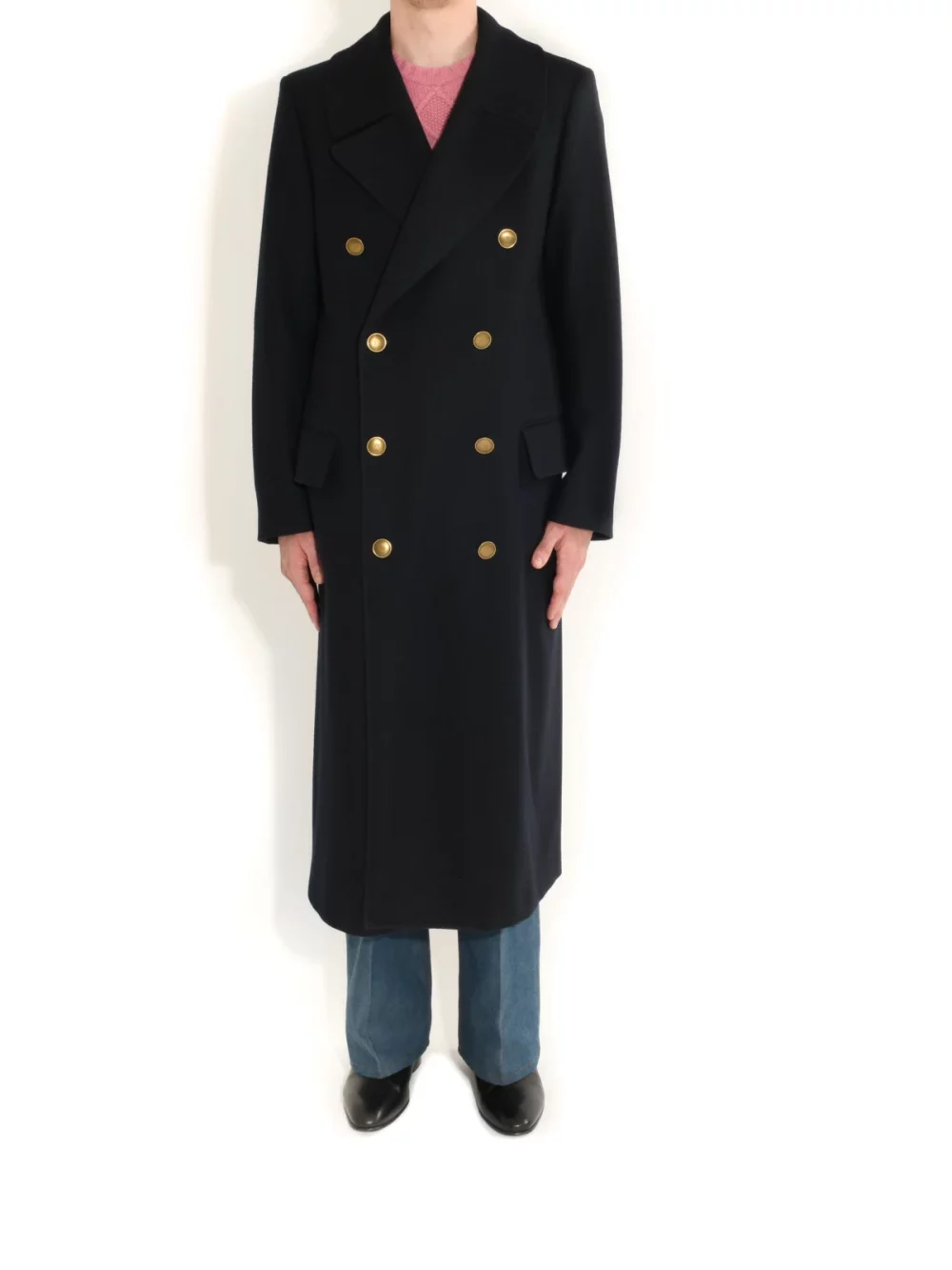 DOUBLE-BREASTED GOLD BUTTONS COAT IN TWILL - NAVY