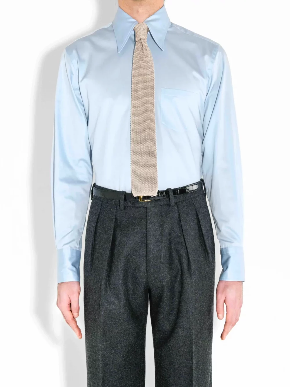 WIDE COLLAR SHIRT IN COTTON SATEEN - PALE BLUE