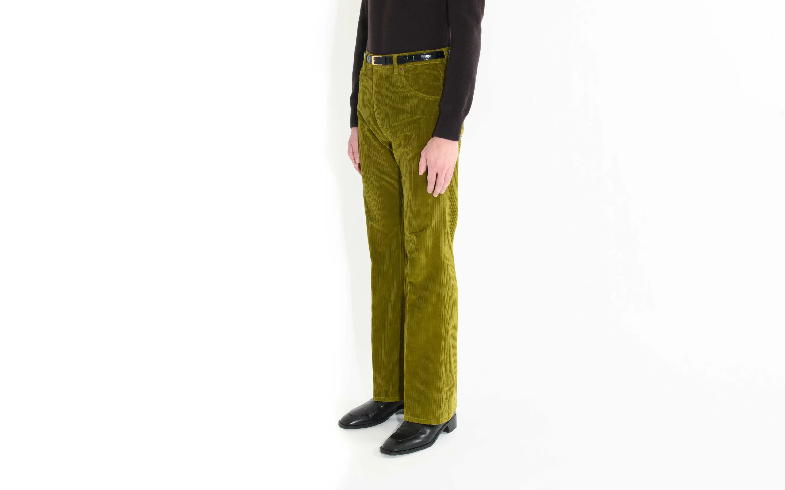 Mens 70s Chartreuse Green Stretch Gabardine Wide Leg Pants