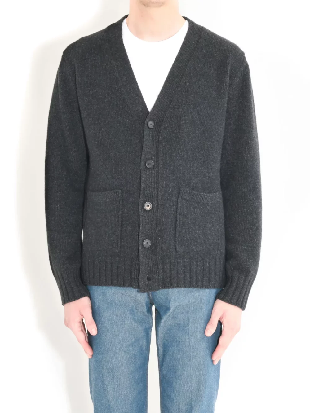 CARDIGAN IN WOOL AND CASHMERE - ANTHRACITE