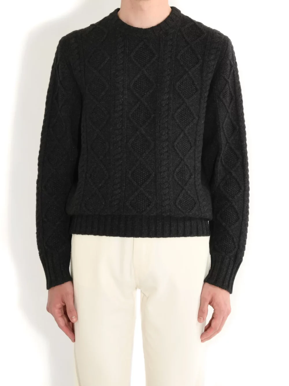 CREW NECK SWEATER IN WOOL AND CASHMERE – ANTHRACITE