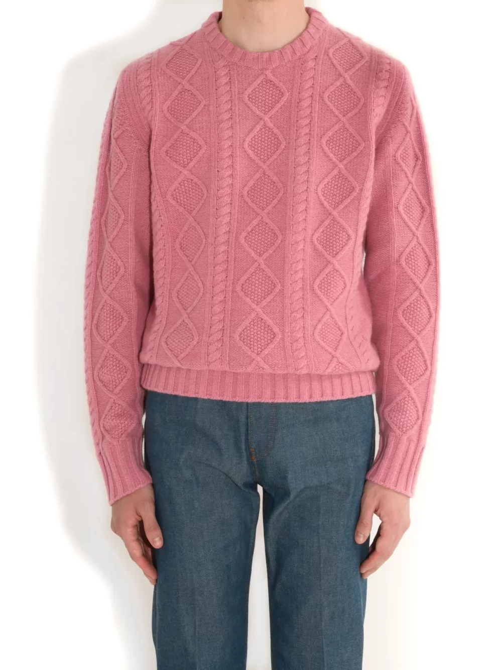 CREW NECK SWEATER IN WOOL AND CASHMERE – BUBBLEGUM PINK